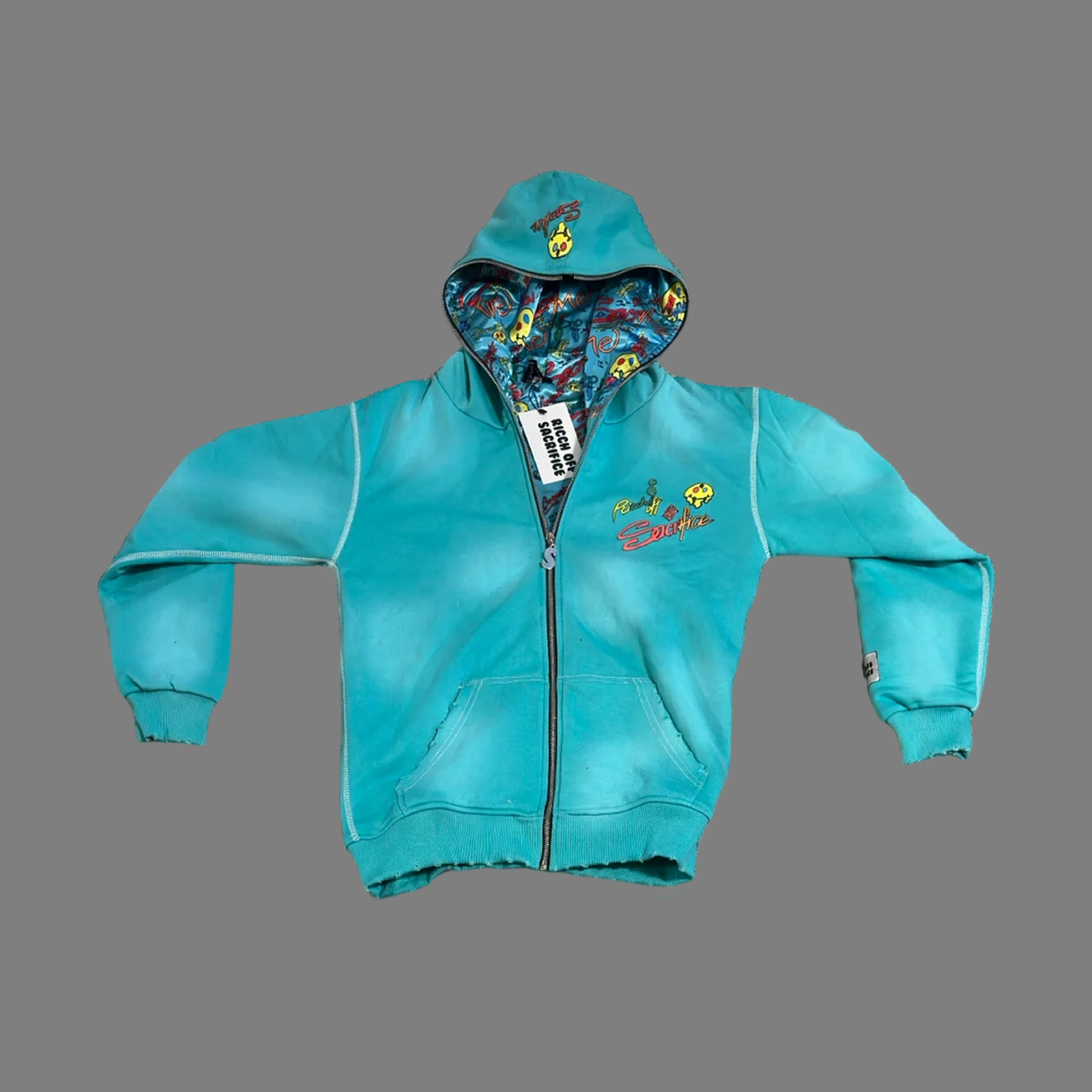 Graffiti Turquoise Acid Wash Jumpsuit